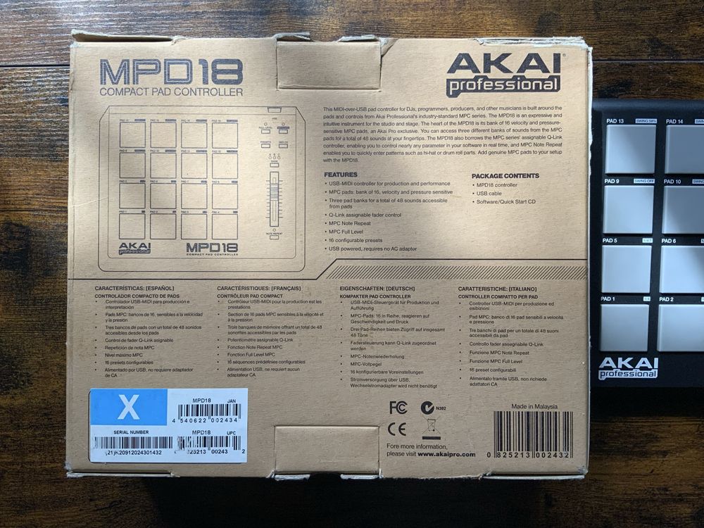 Kontroler midi  AKAI mpd18, sampler, mpd, stan bdb