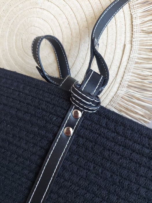 Duża torba koszyk czarno-beżowa – styl boho, idealna na lato, nowa