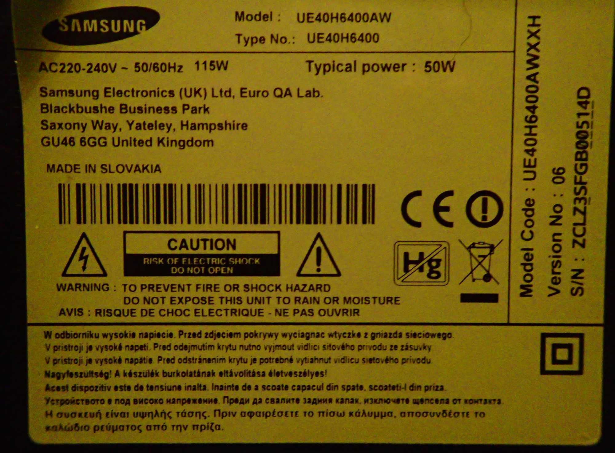 Telewizor Samsung UE40H6400AW (na części).