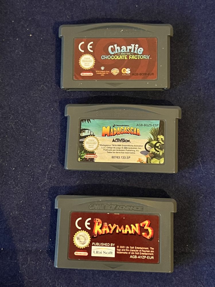 3 Jogos GBA: Charlie e a Fábrica de Chocolate , Madagascar, Rayman 3