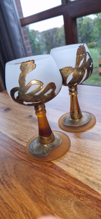 Kielichy,   recznie robione, wyjatkowe,  oblane mosiądzem, sygnowane