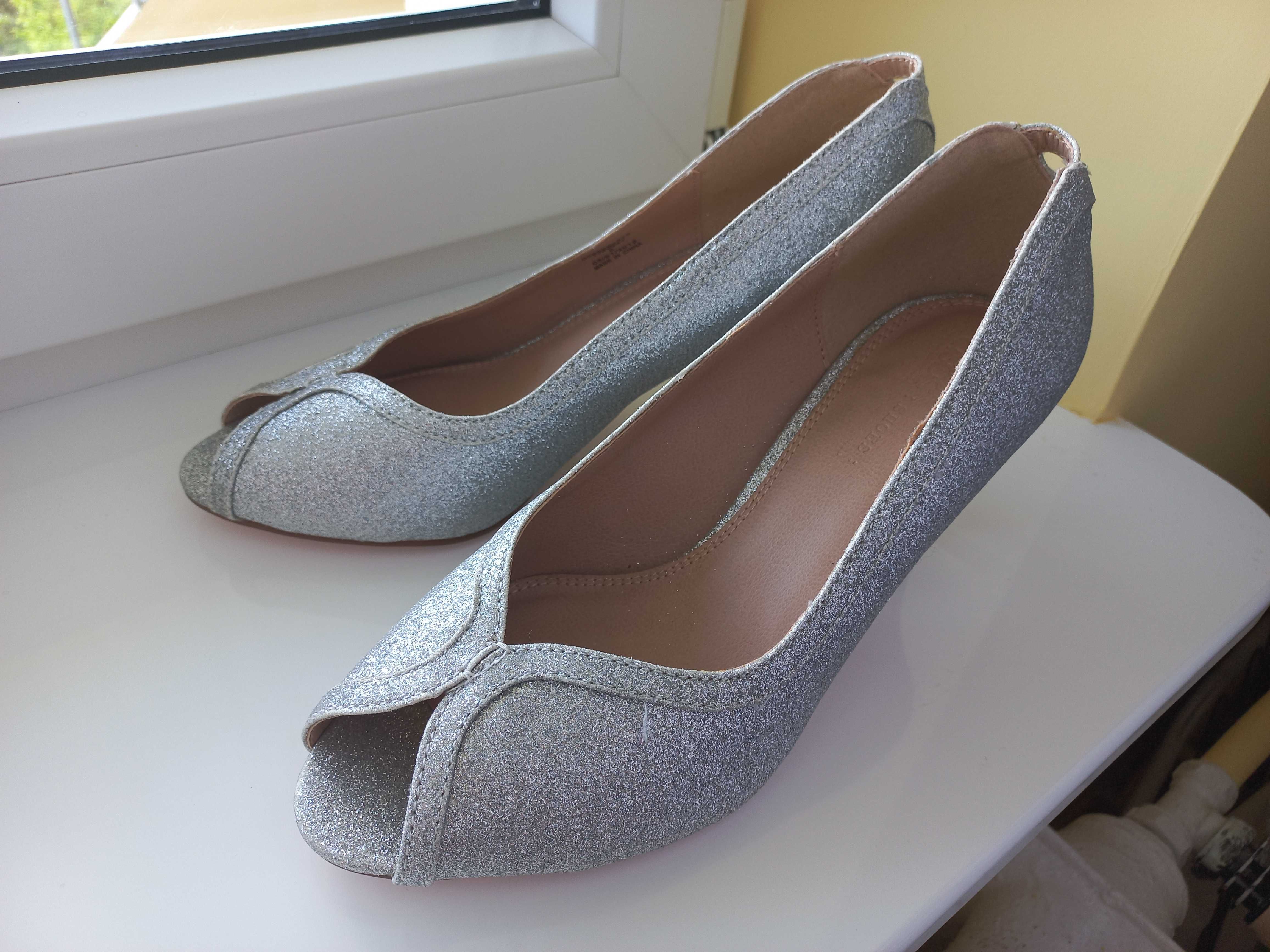 Szpilki srebrne buty na obcasie Asos 39