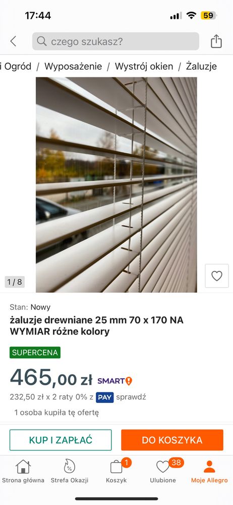 żaluzje drewniane 25 mm 70 x 170