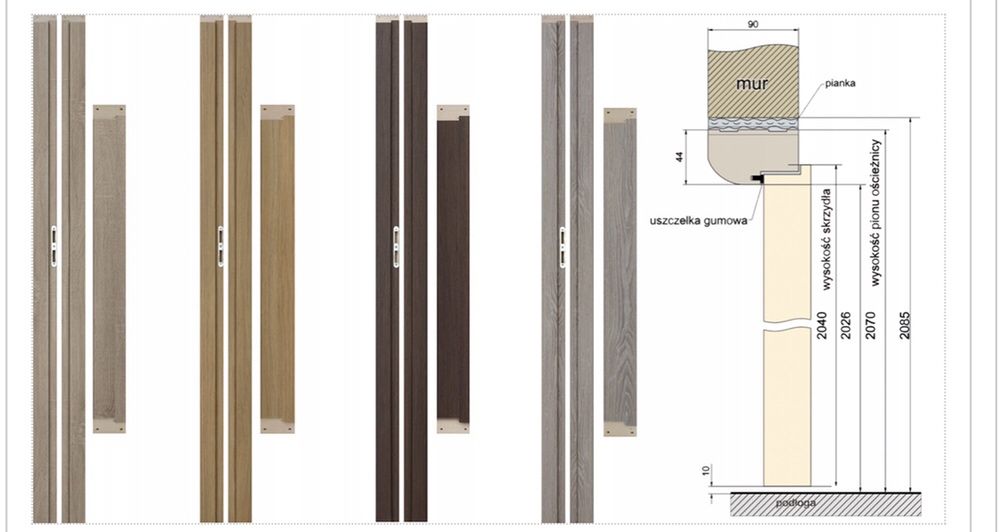 WINdoor ościeżnica do drzwi futryna stała 9cm, akcesoria, kolory