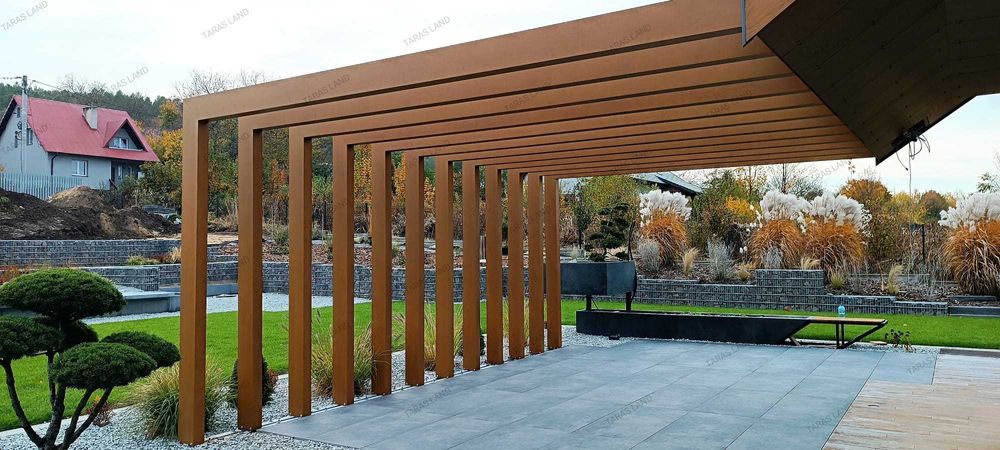 Belka elewacyjna, belka ozdobna, pergola, Taras Land