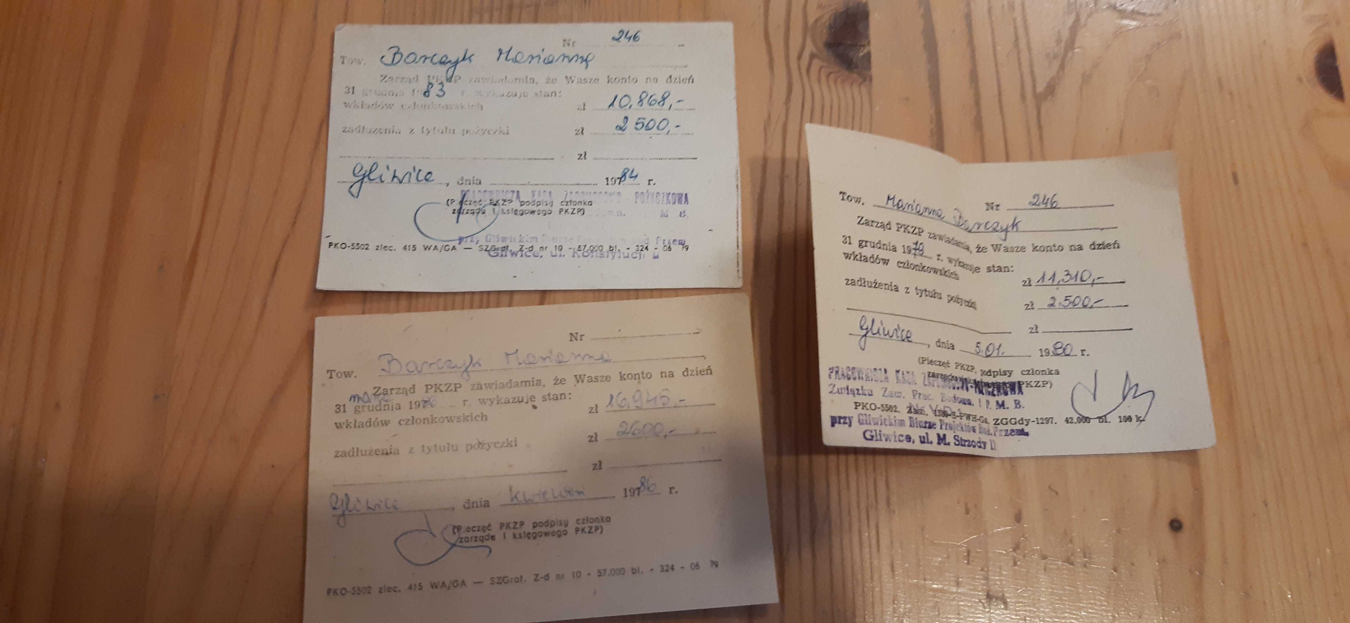 stare dokumenty prl , pzkp i pzu, dowody wpłaty i salda