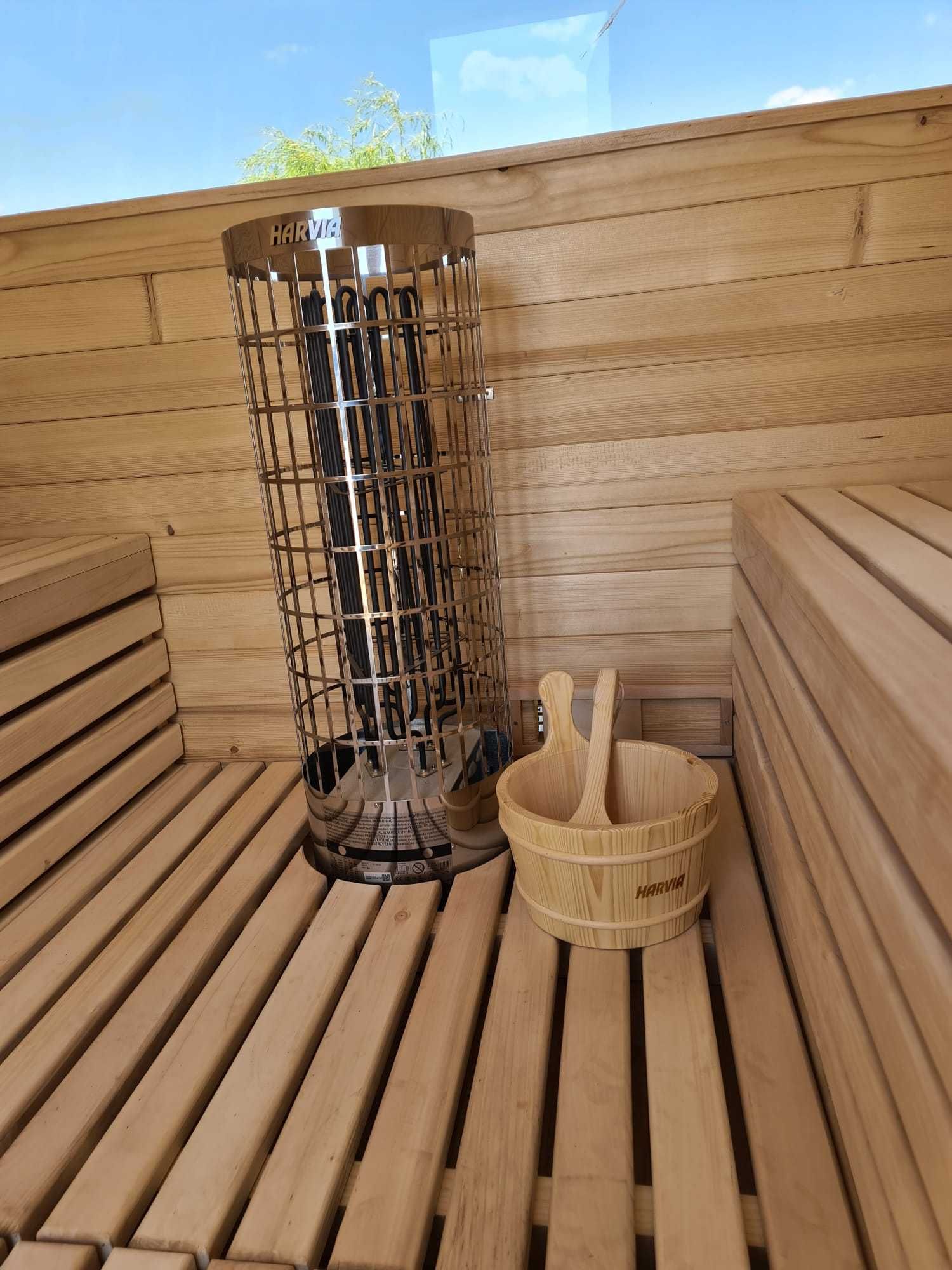 Sauna ogrodowa kwadro 300cm + pół panorama + akcesoria