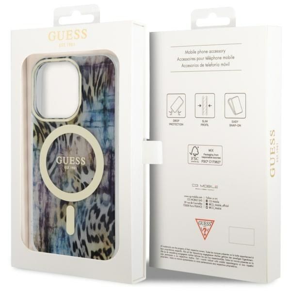 Etui Guess Leopard MagSafe do iPhone 14 Pro 6.1" - Niebieskie