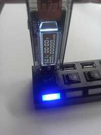 Тестер батареи USB прозрачный синий вольтметр.