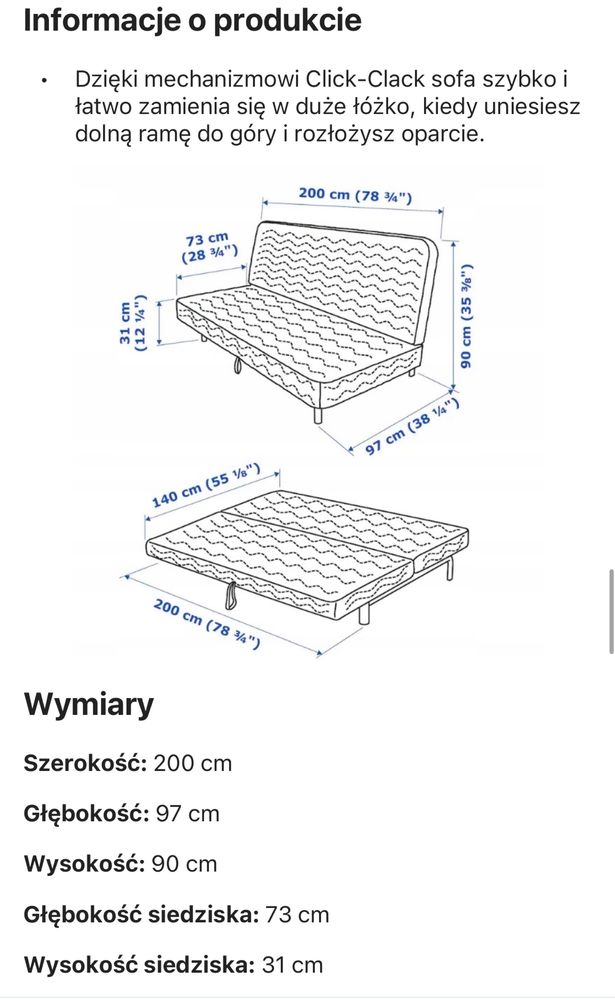 IKEA NYHAMN łóżko rozkladane