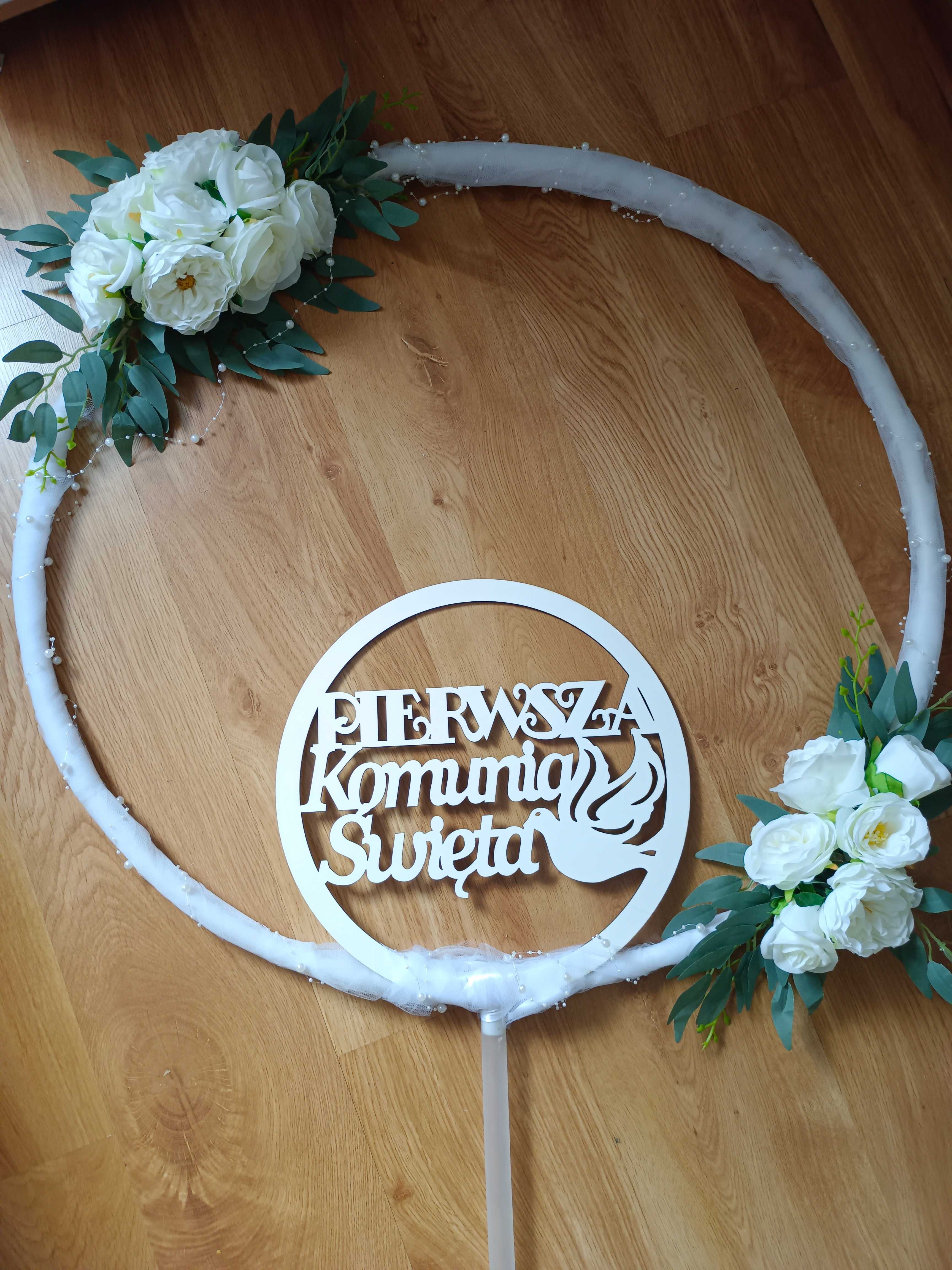 Ścianka, dekoracja pierwsza komunia tiul, perełki kwiaty bez stelażu