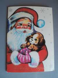 открытка Дед Мороз Собака С новым годом
