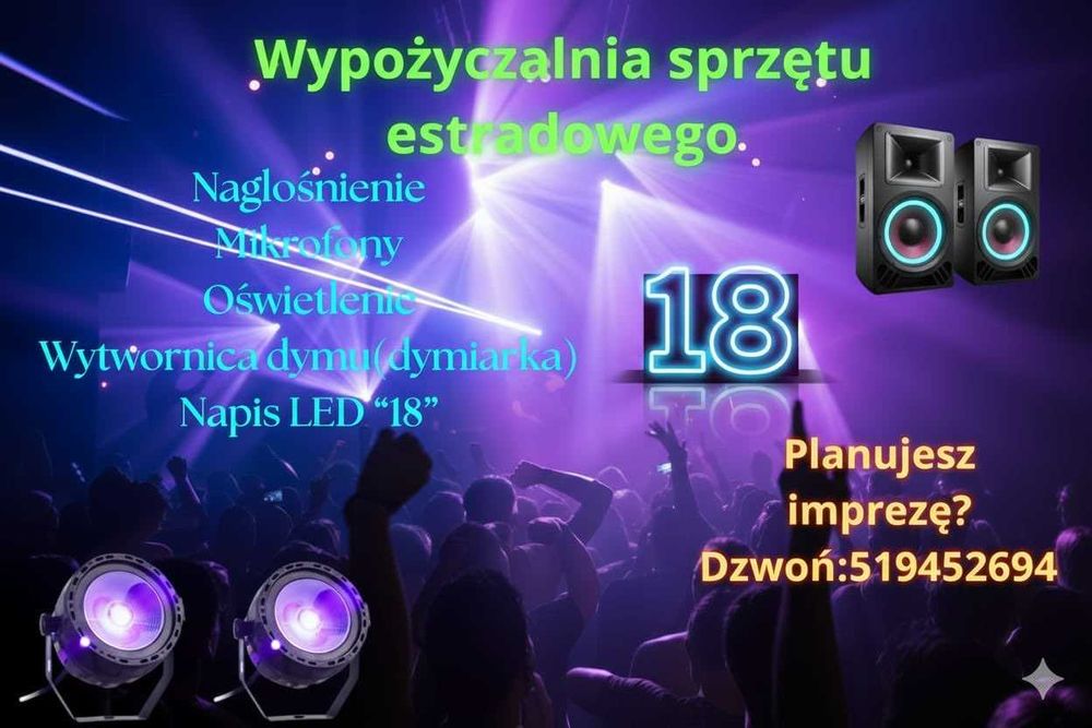 Wynajem nagłośnienia oświetlenia sprzętu na imprezę