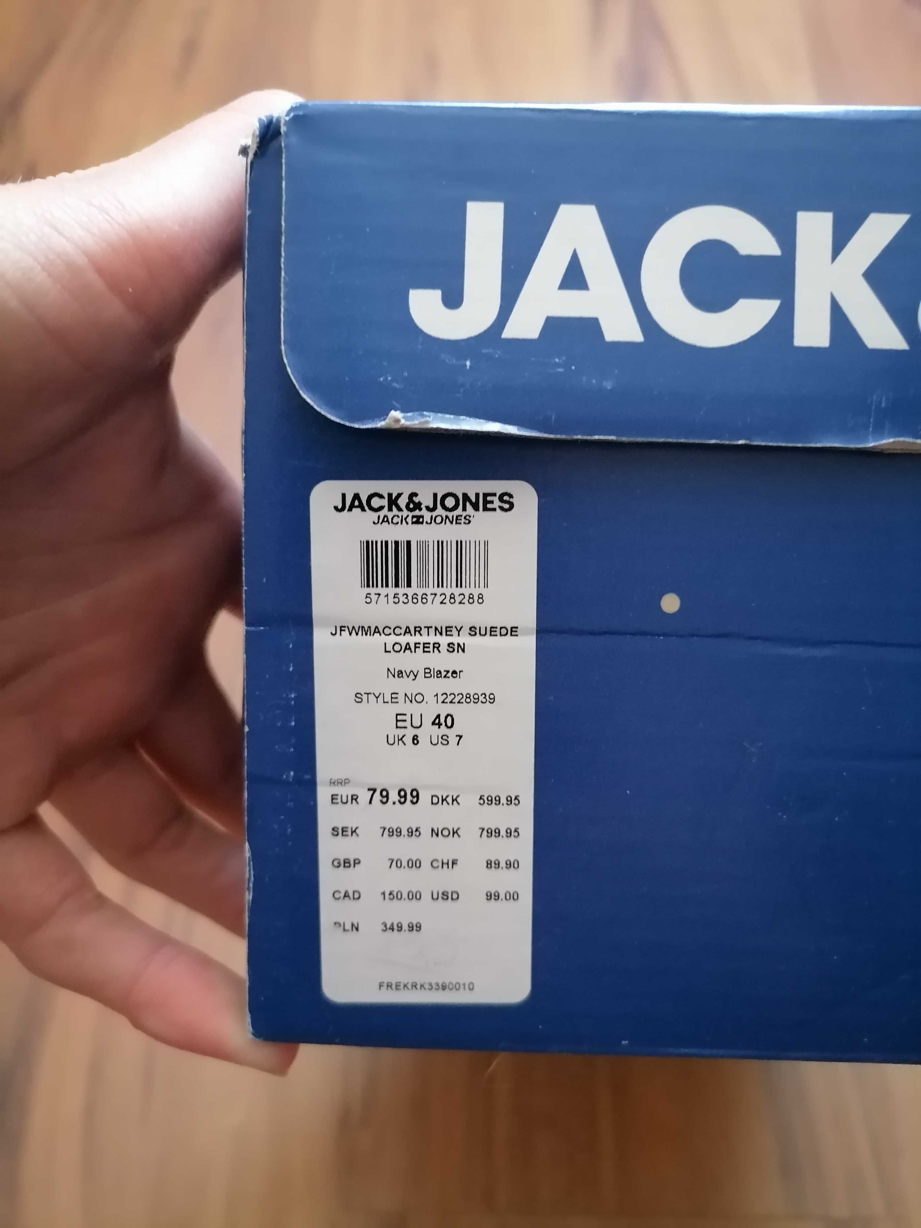 trampki mokasyny  jack&jones rozm 40 czarne zamszowe