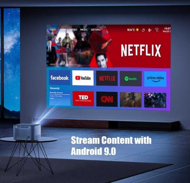 Projektor Bluetooth 4K Full HD 1080p 18000 lumenów