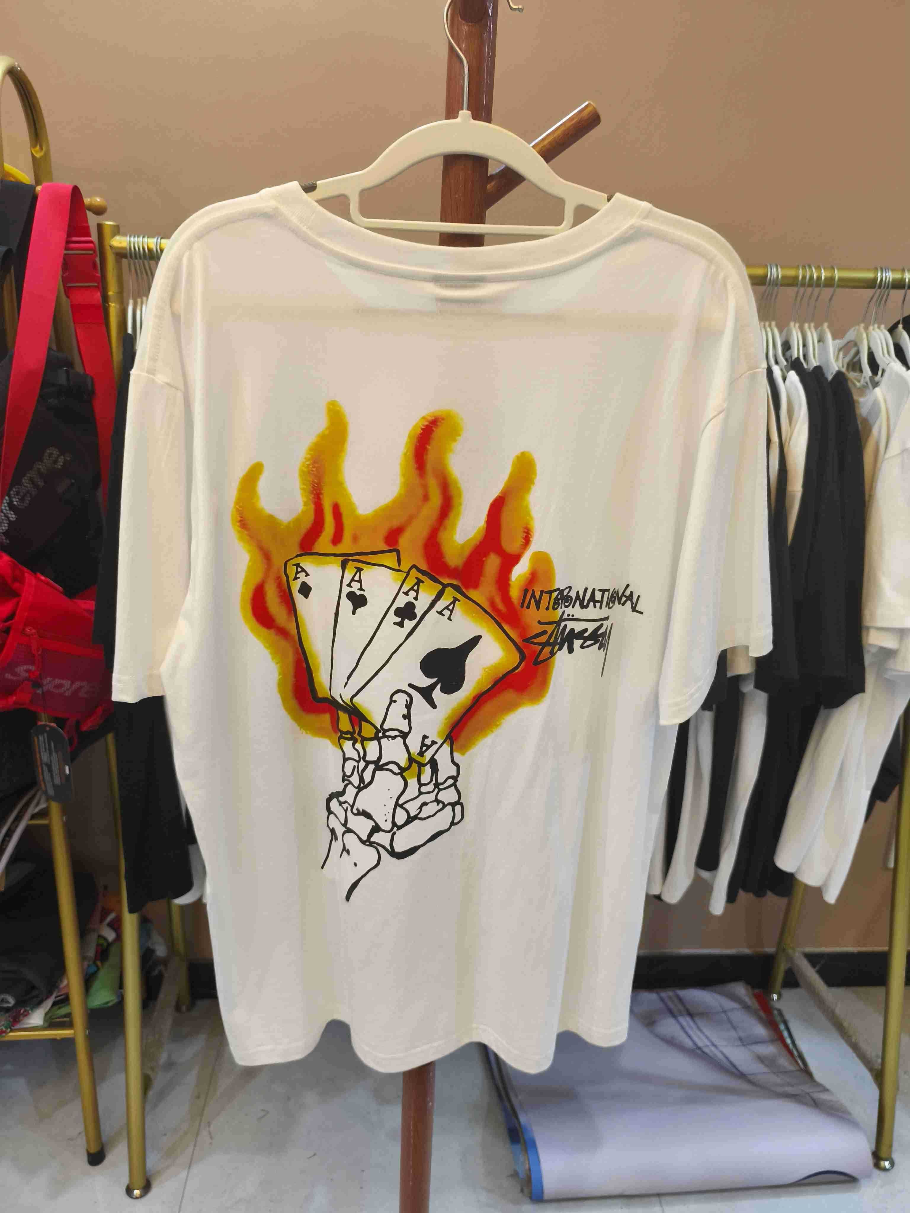 Stussy，Męska biała koszulka z nadrukiem letnim, rozmiar L