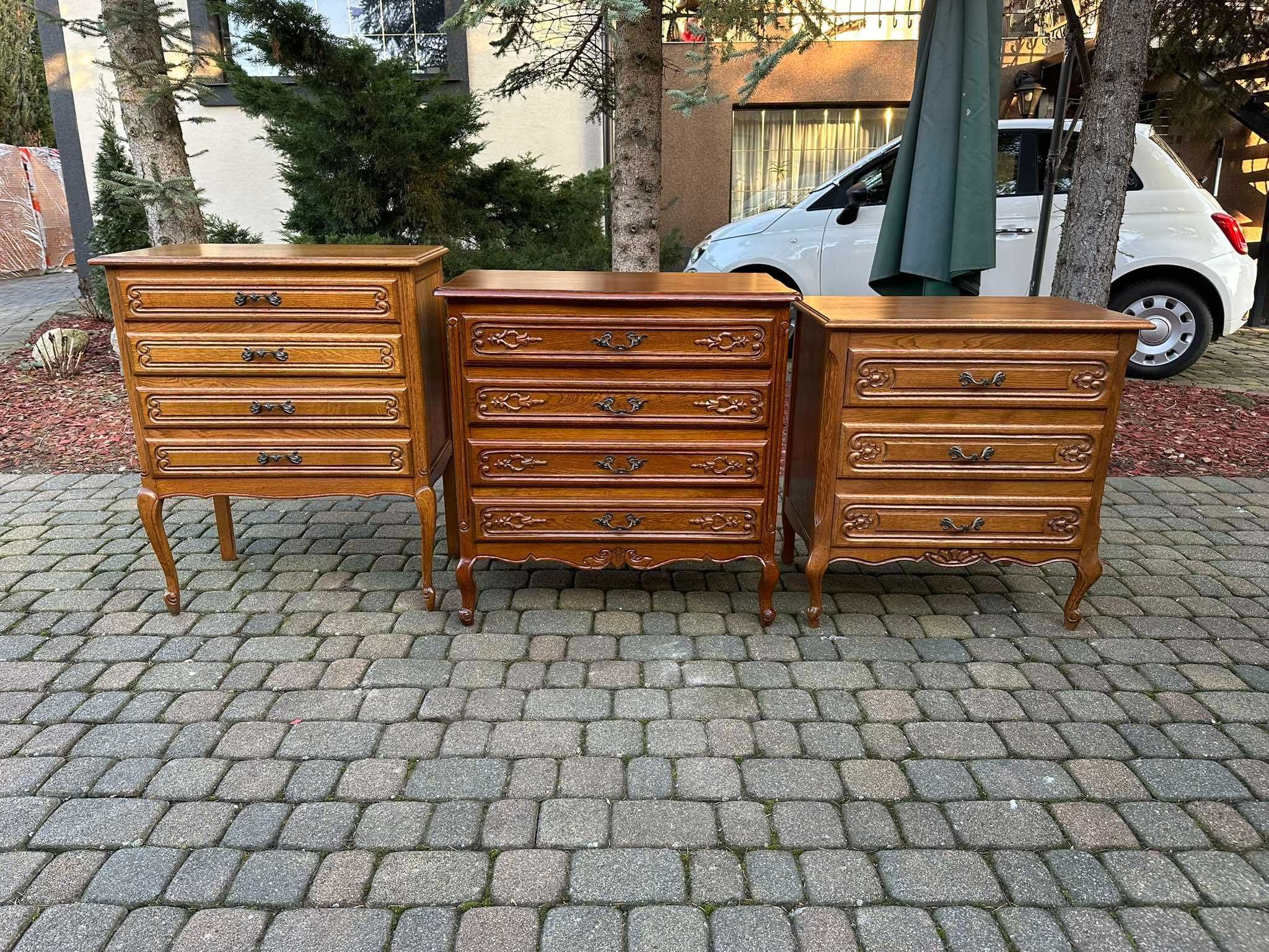 Komoda ludwikowska z szufladami dębowa stylowa brąz rustikal Ludwik XV