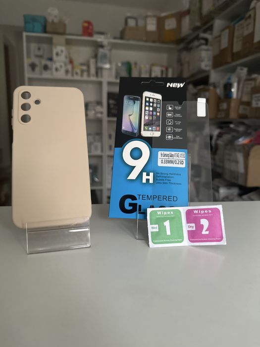 Etui plecki silicon beżowe + SZKŁO do Samsung Galaxy A15 4G / 5G