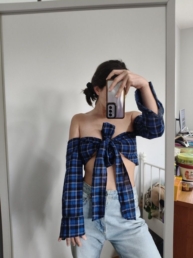 Crop top krata tuba koszula kratka M