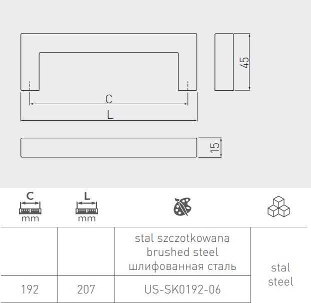 GTV Uchwyt Meblowy US-SKO192-06, L-192 mm H-45 mm