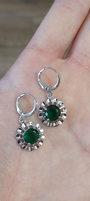 Srebrne kolczyki 925 zielona cyrkonia
