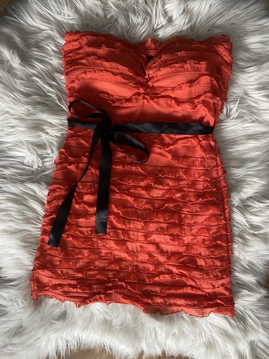 Śliczna koralowa mini sukienka / tunika z kokardką, tally weijl, XXS