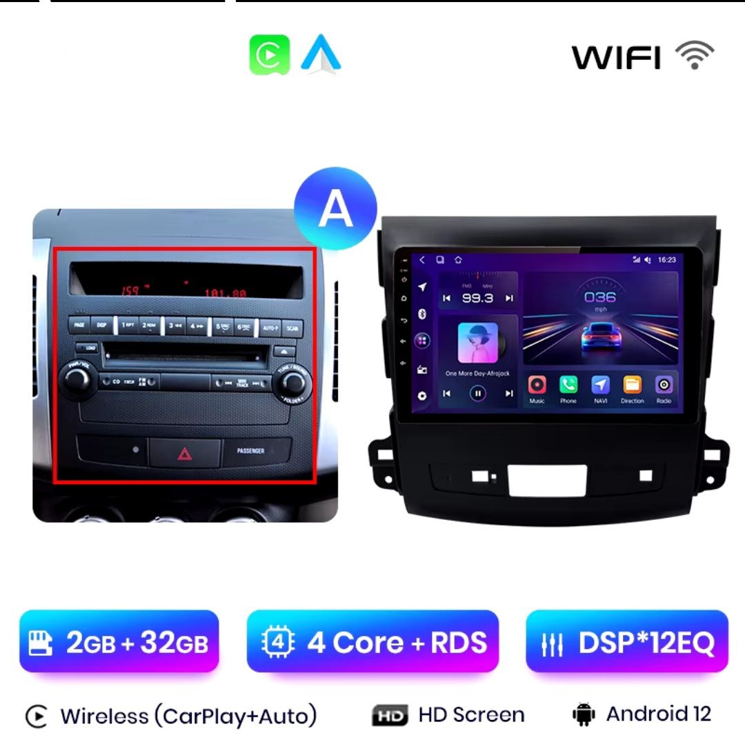 Rádio 9" Android Mitsubishi Outlander Citroen C-Cross Peugeot 4007