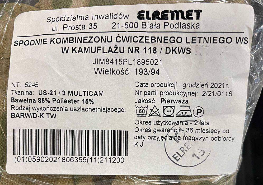 Mundur- Kombinezon ćwiczebny WS wzór 118/DKWS roz. 104/193 - 193/94