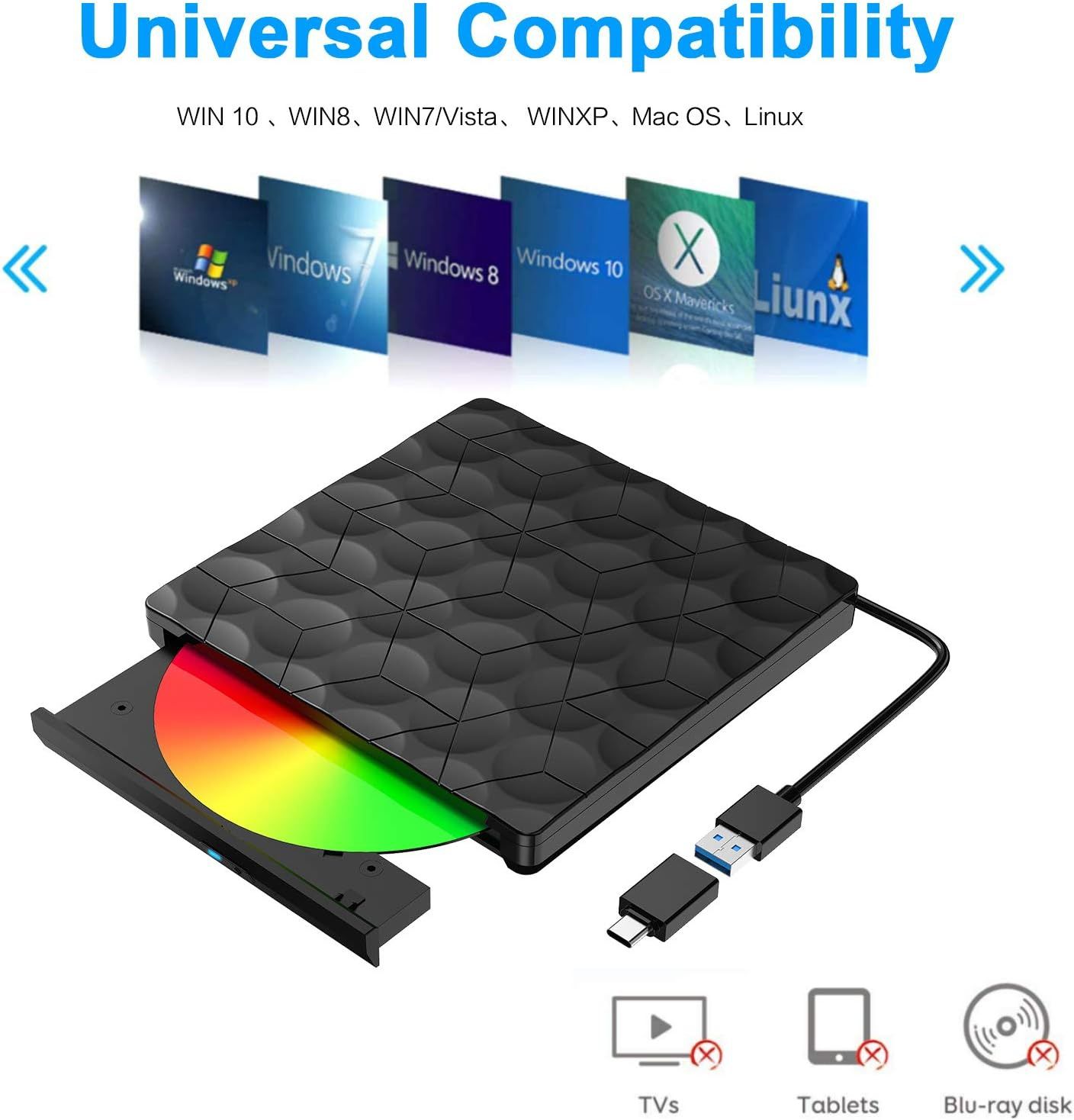 Зовнішній CD-DVD-привід USB 3.0 URSICO із записом CD DVD +/-RW