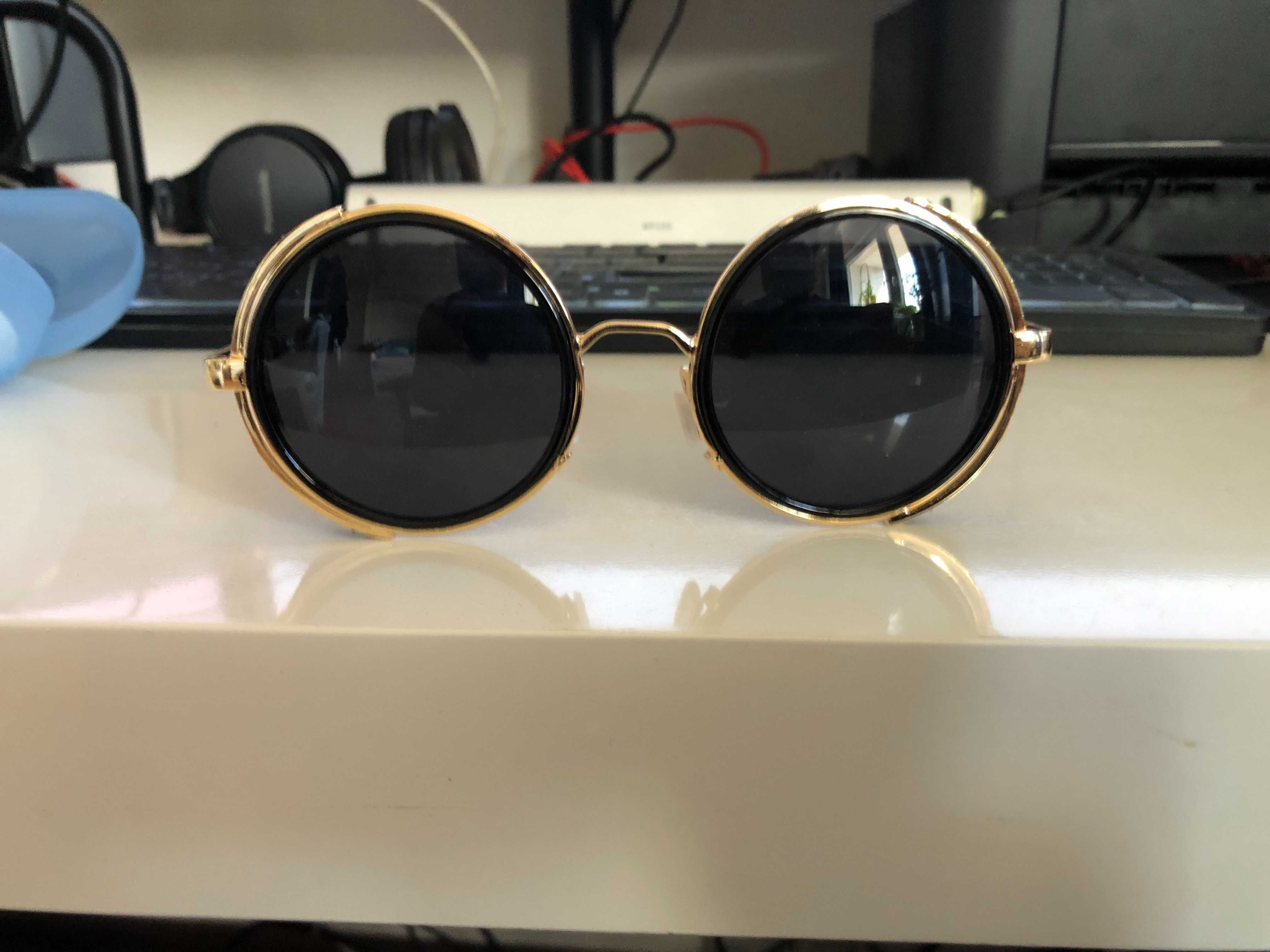 Okulary steampunk okrągłe czarno-złote