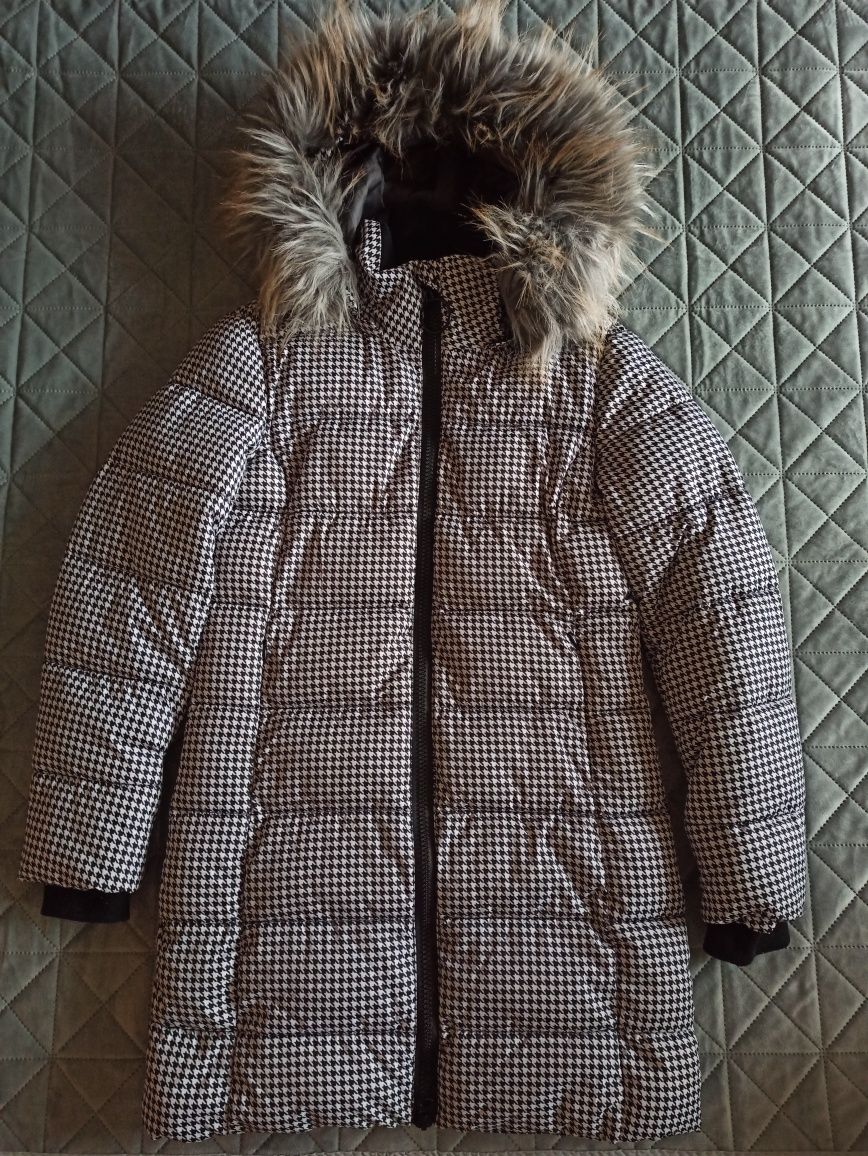 Zimowa pikowana kurtka damska w czarno-białą pepitkę l Moodo l 34 XS