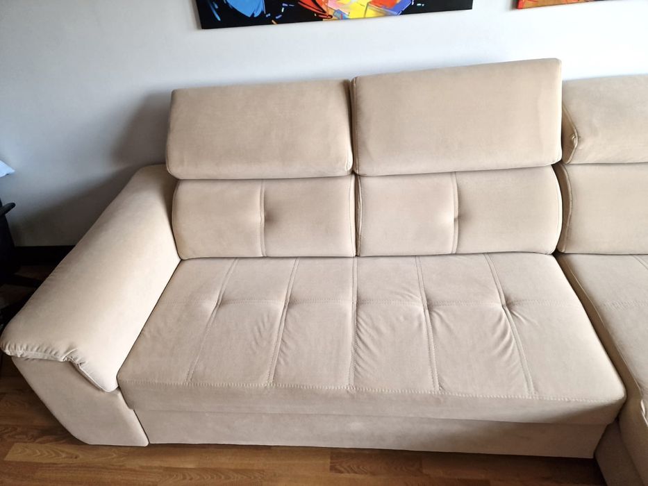 NOWY Narożnik beżowy rozkładny z funkcją spania Agata Meble