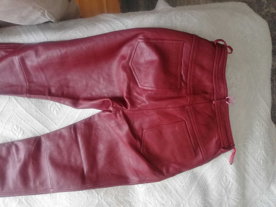 Spodnie skórzane bordowe rozmiar S