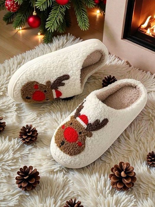 Ciepłe kapcie świąteczne Reniferek – antypoślizgowe prezent rozmiar 38