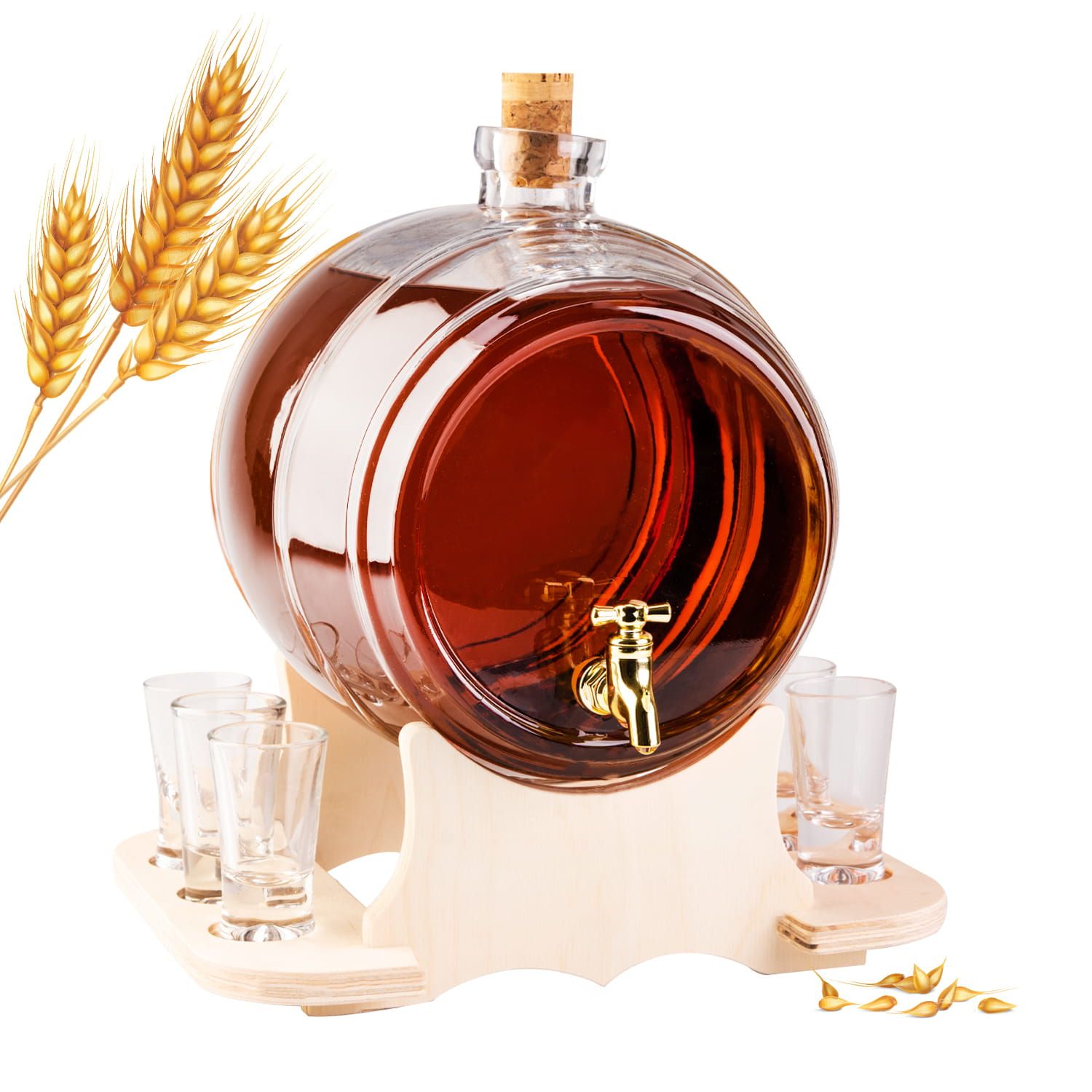 BECZKA szklana 5 L na bimber, whisky, alkohol + STOJAK + kieliszki