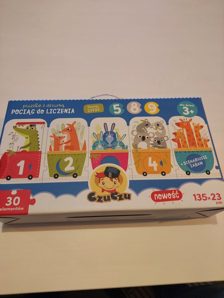 Puzzle CZUCZU dla dzieci pociag z cyferkami i zwierzątkami 3+