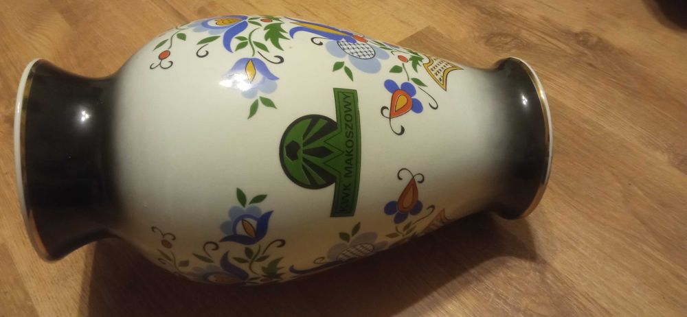 Wazon Lubiana 40cm kaszubski wzór ludowy PRL kwk Makoszowy