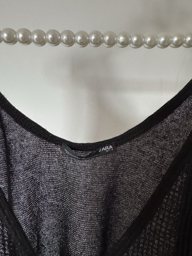 ZARA bluzka na ramiączkach z siateczką z przodu M czarna
