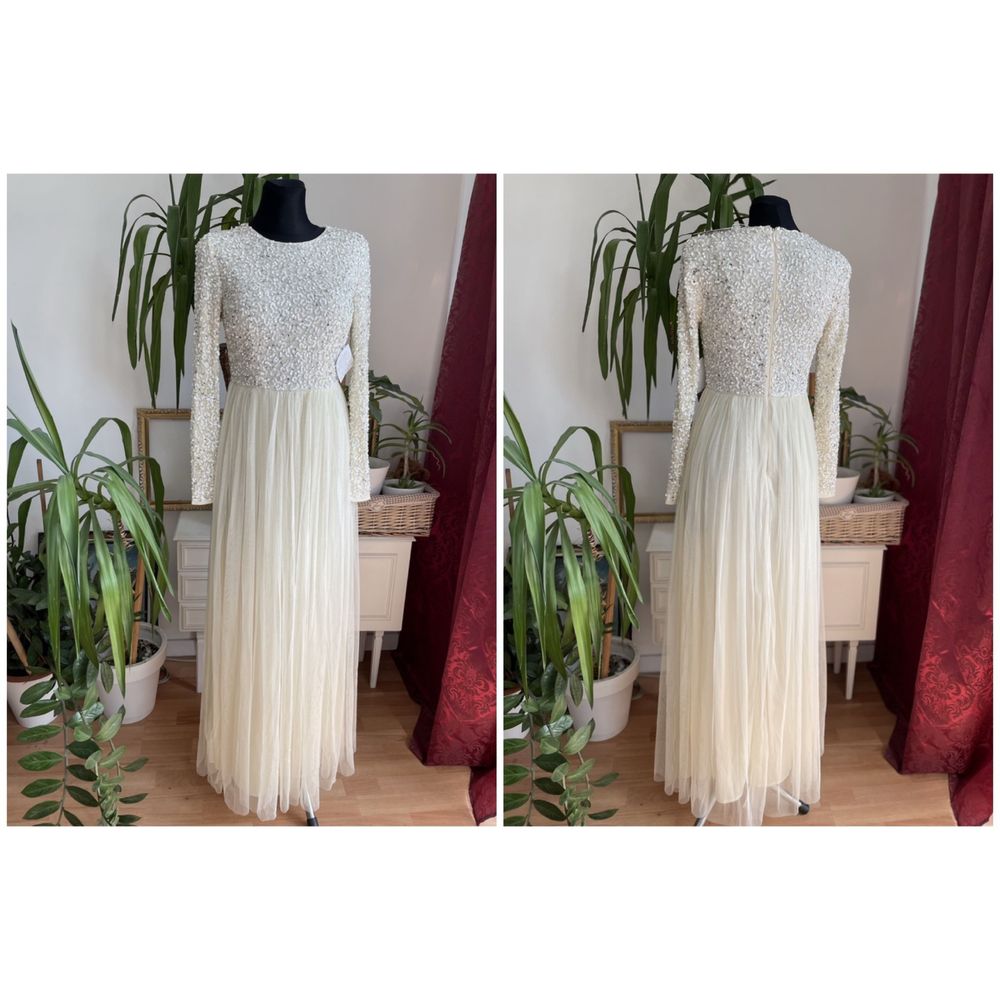 Maya deluxe cekinowa sukienka maxi tiulowa s 36 m 38 L 40
