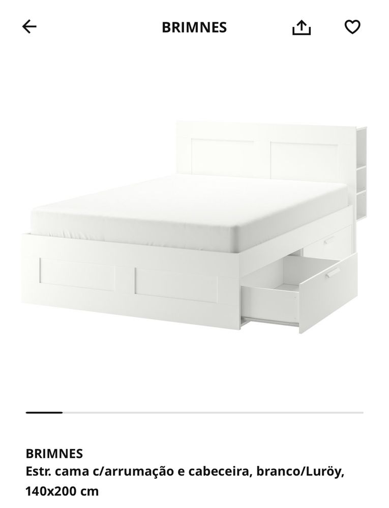 Brimnes Cama 140x200 com arrumação+ cabeceira e colchão