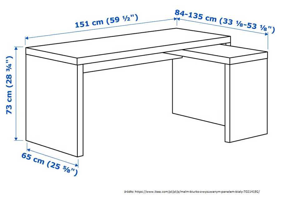 Biurko IKEA MALM z wysuwanym panelem – białe – używane, dobry stan