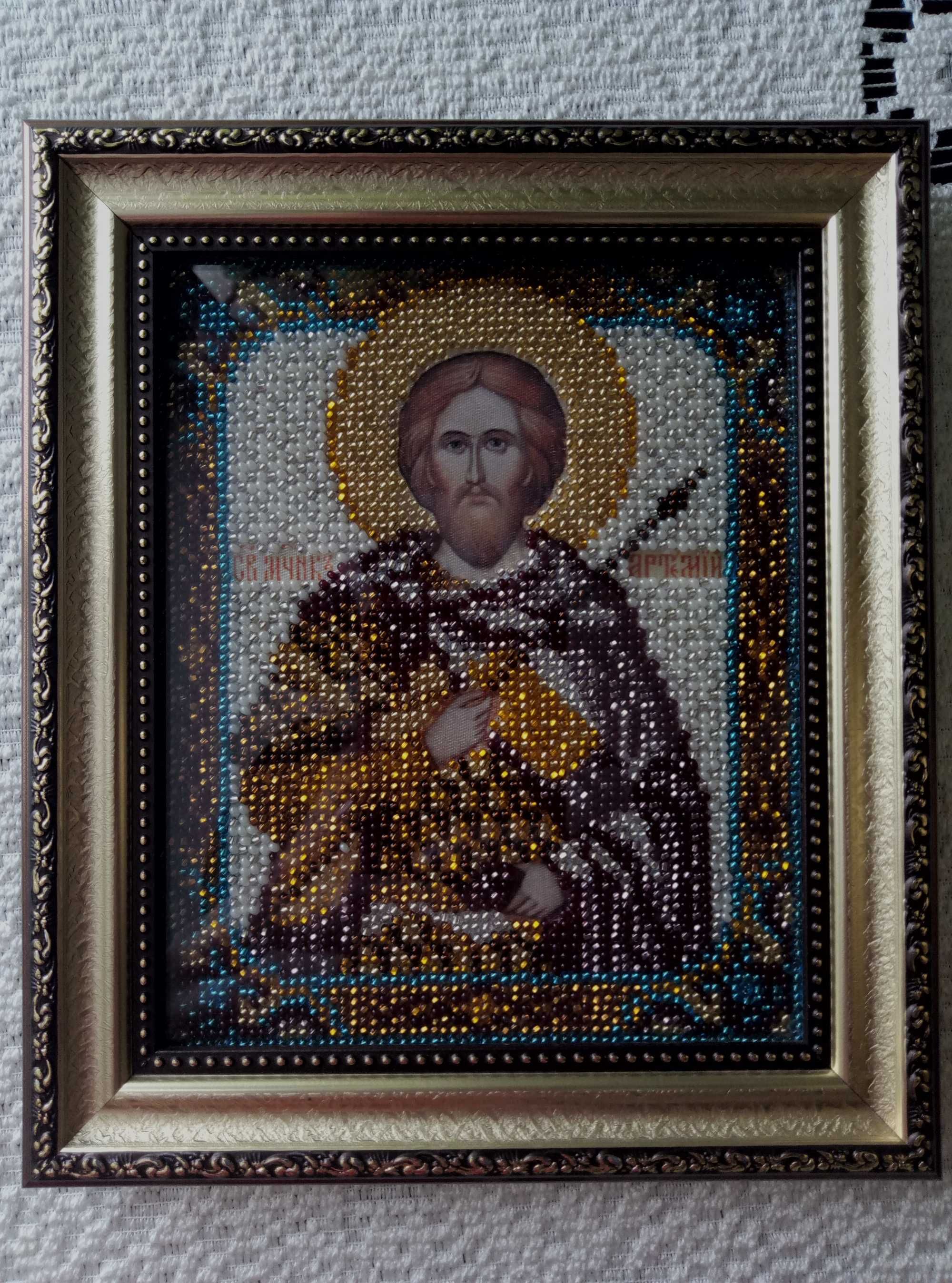 Икона Святого Артемия, вышита бисером