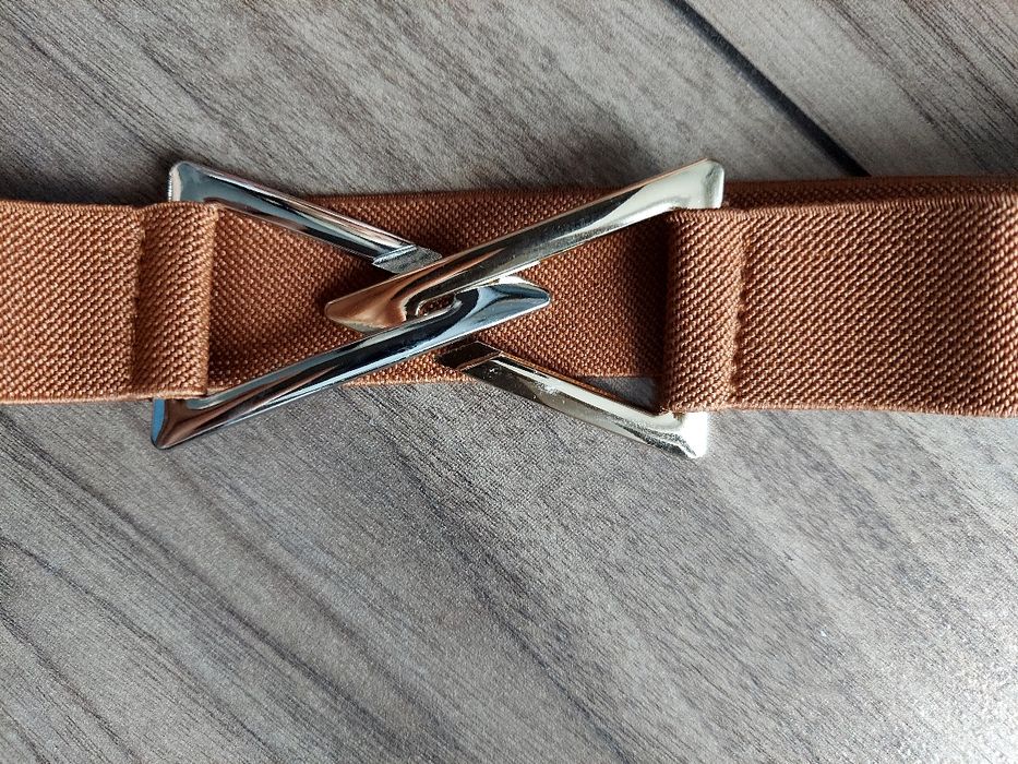 Pasek elastyczny na gumie kolor rudy brąz