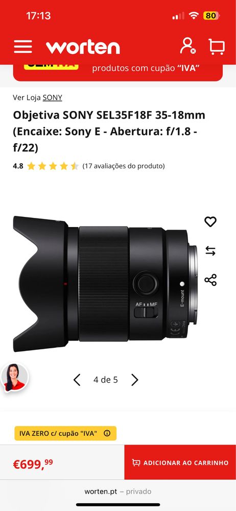 Camera Sony a7 Mark IV / Objetiva SEL35F18F 35-18mm