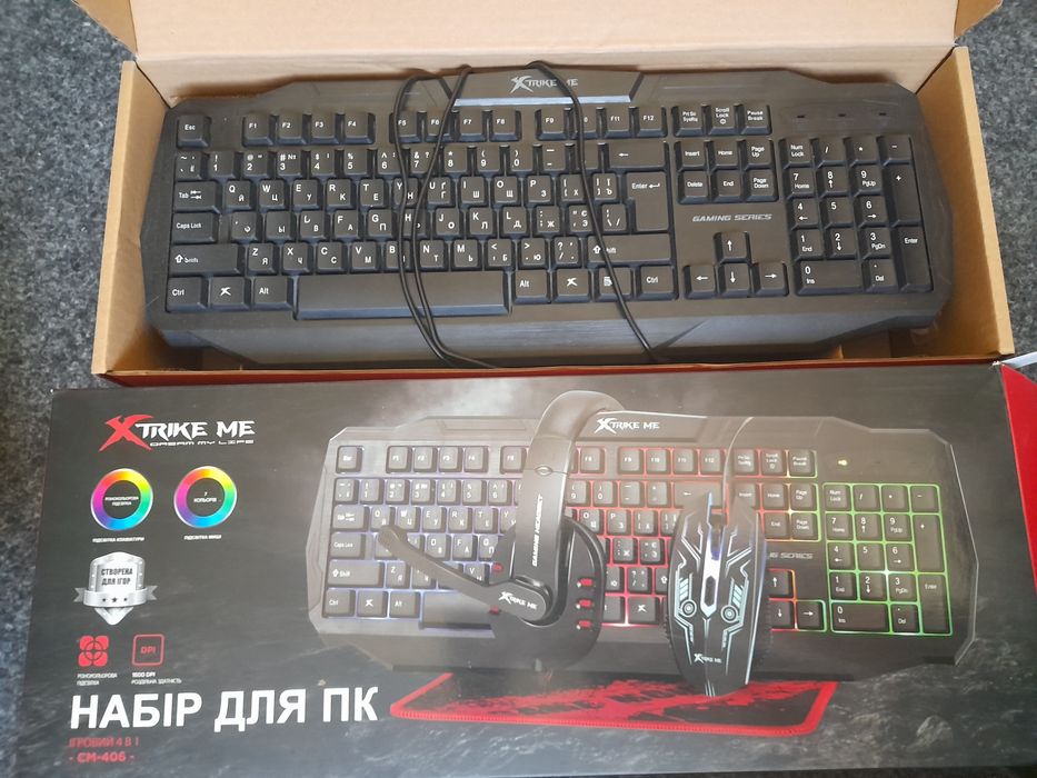 Набір геймера 4 в 1: клавіатура мишка навушники килимок для мишки XTRI