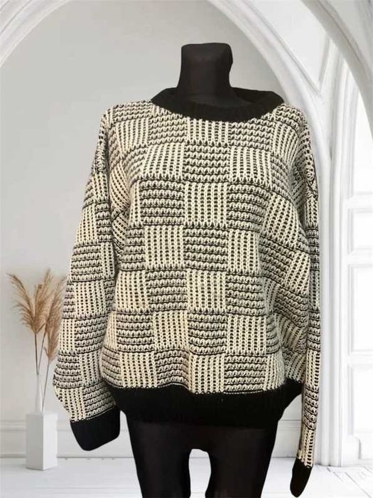 Damski ciepły sweter Ciao L,sweterek czarno-biały