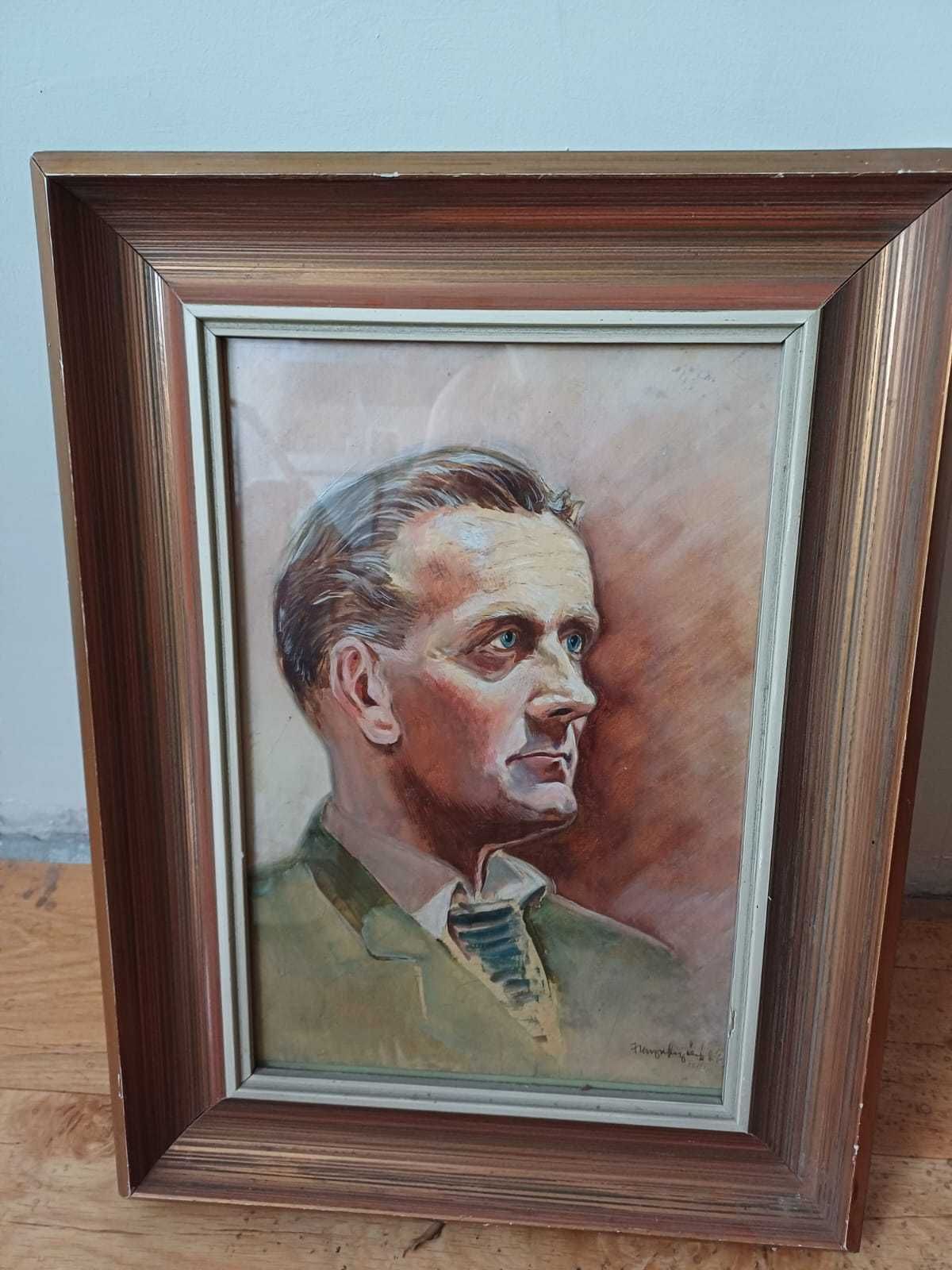 Stary obraz akwarela za szklem sygnowana w prawym dolnym rogu