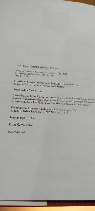 Dicionário da História de Lisboa - Francisco Santana, Eduardo Sucena