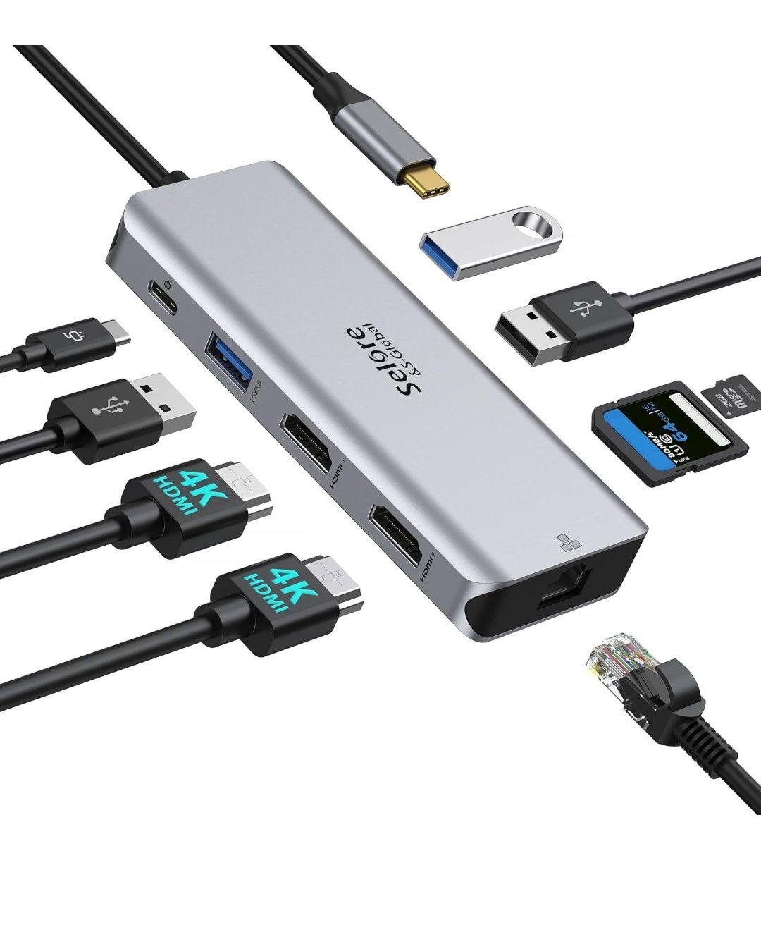 Selore&S-Global Adapter USB C Hub Multiport Dual HDMI USB C stacja dok