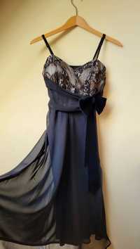 Piękna sukienka Monnari XS/34 czarna złota z kokardą na wesele